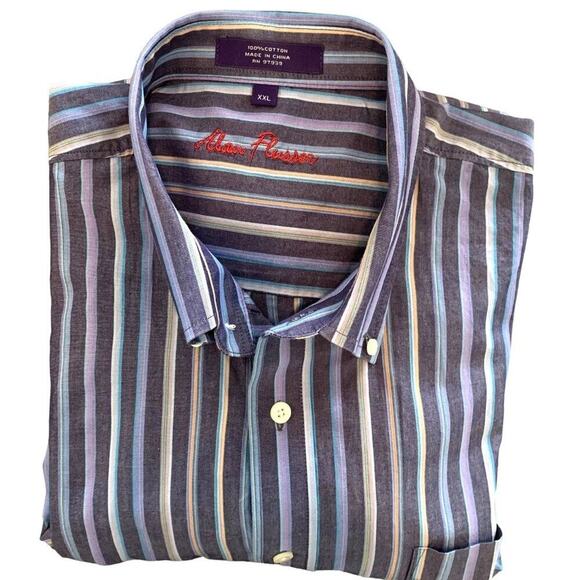 ALAN FLUSSER Men's Striped Blue/Purple L/S Button Down Shirt/Collar Sz XXL - Picture 1 of 6